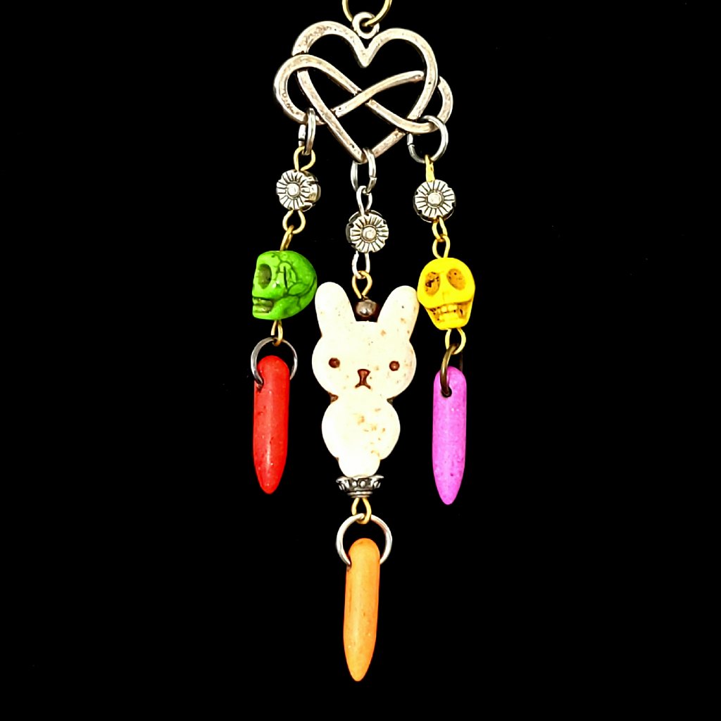#556 Dia De Los Muertos Rainbow Beaded Tassel Drop-Pendant Necklace